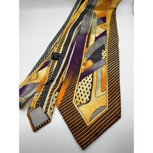 Pancaldi & B Mens Silk Tie Abstract Geometric Purple Orange Gold Made in Italy